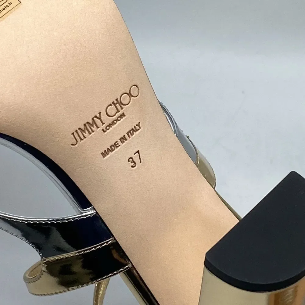 Jimmy Choo Azie 85MM Metallic Leather Sandals size 37